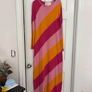 Carolina Herrera Pink and Orange Long Sleeve Dress